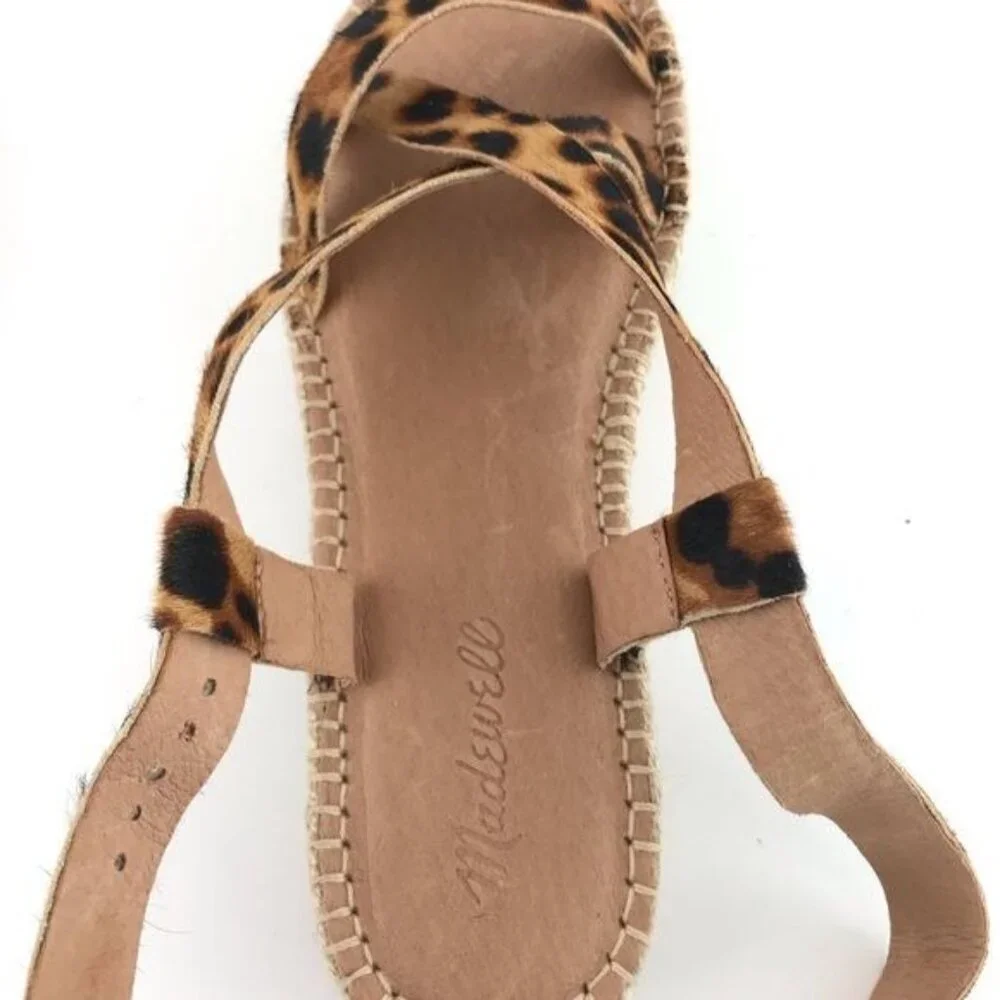 Madewell The Malia Espadrille Sandal in Leopard Calf Hair Size 9 NWOT